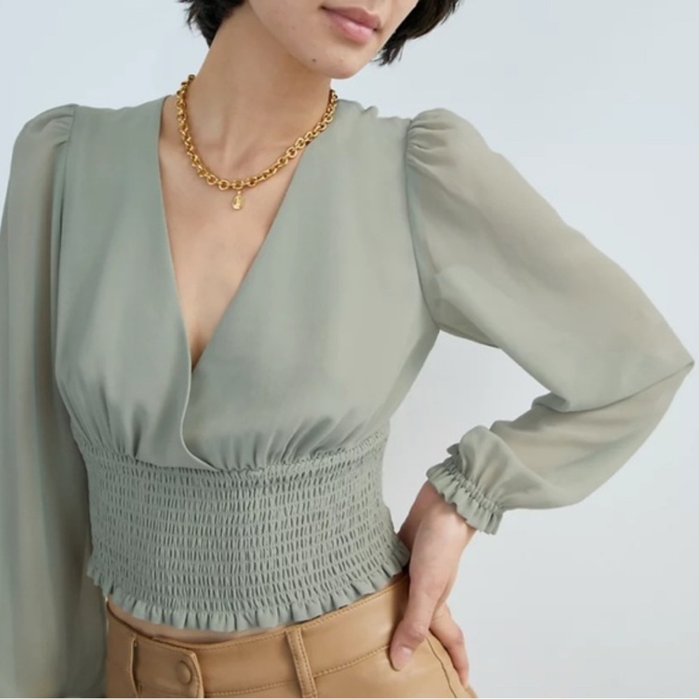 Wilfred Wistful Blouse Smocked V-neck Blouse